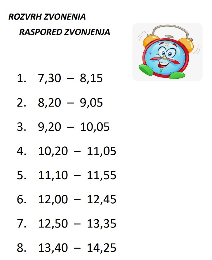 rozvrh zvoneniaa